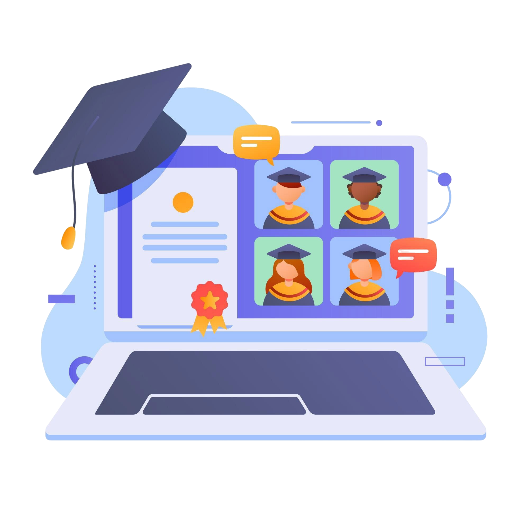 Students attending a virtual graduation ceremony